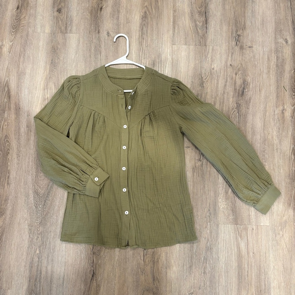 Olive Green Button-Up Women's Top • Small